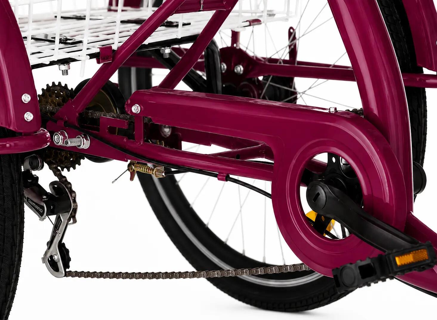 Rower trójkołowy miejski Kozbike 24" 6 biegów wiśniowy z koszykiem 4/7