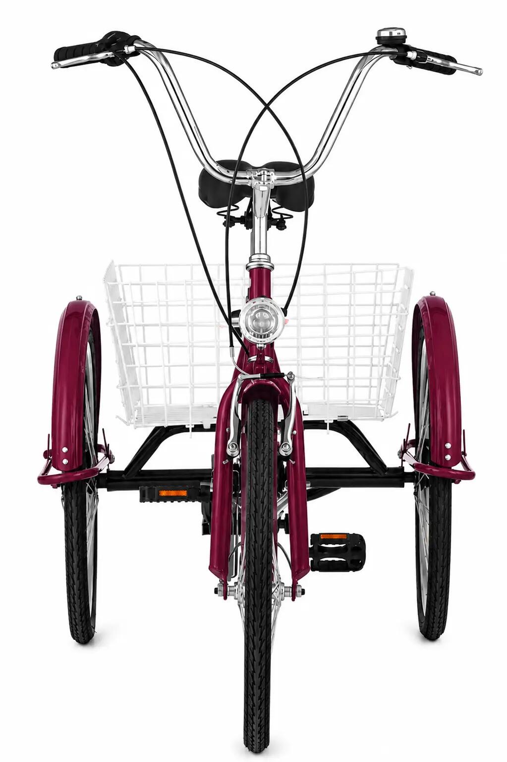 Rower trójkołowy miejski Kozbike 24" 6 biegów wiśniowy z koszykiem 3/7