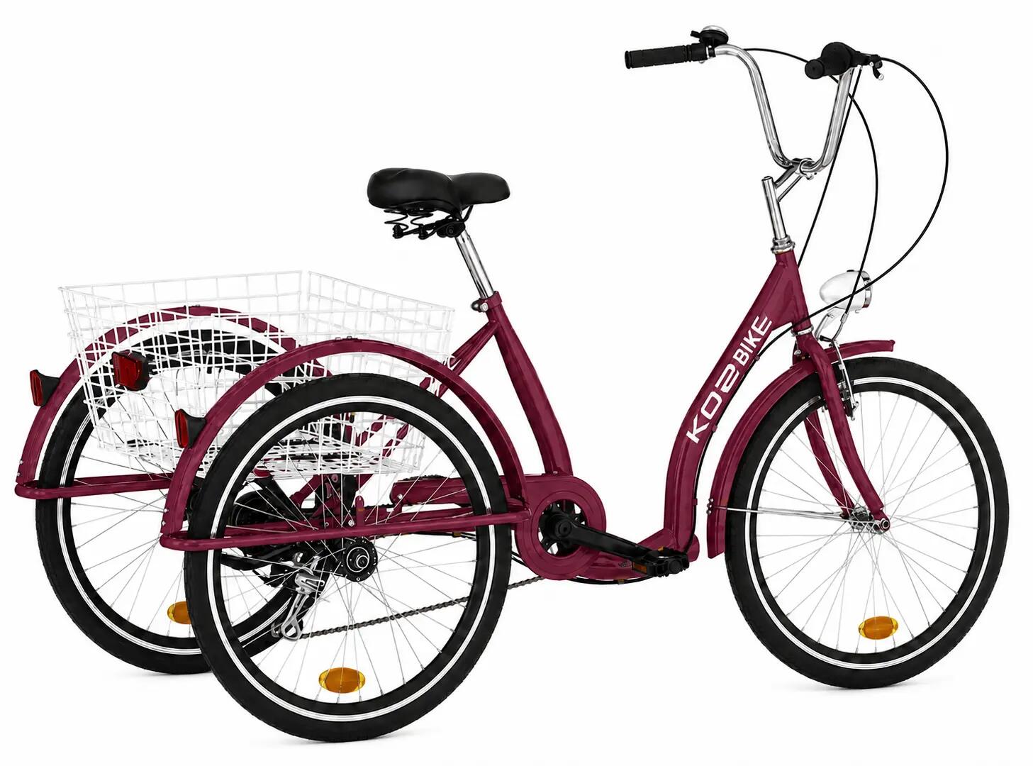 Rower trójkołowy miejski Kozbike 24" 6 biegów wiśniowy z koszykiem 2/7