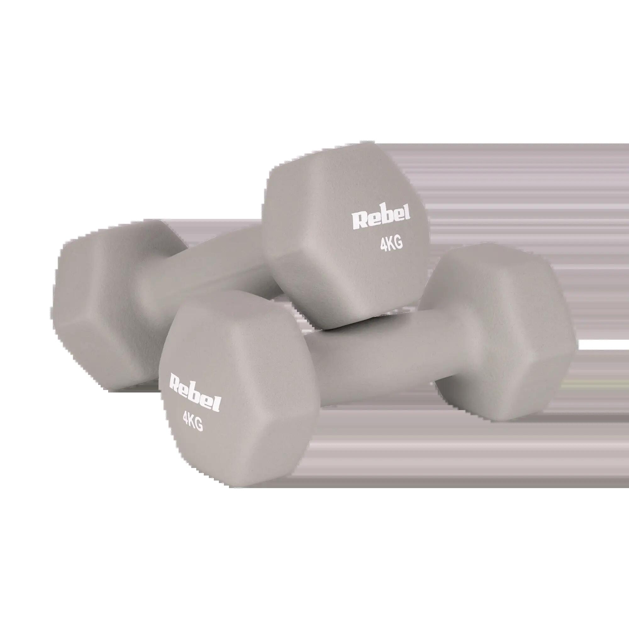 Hantelki żeliwne neoprenowe HEX 2x4kg do ćwiczeń treningu fitness Rebel 2/4