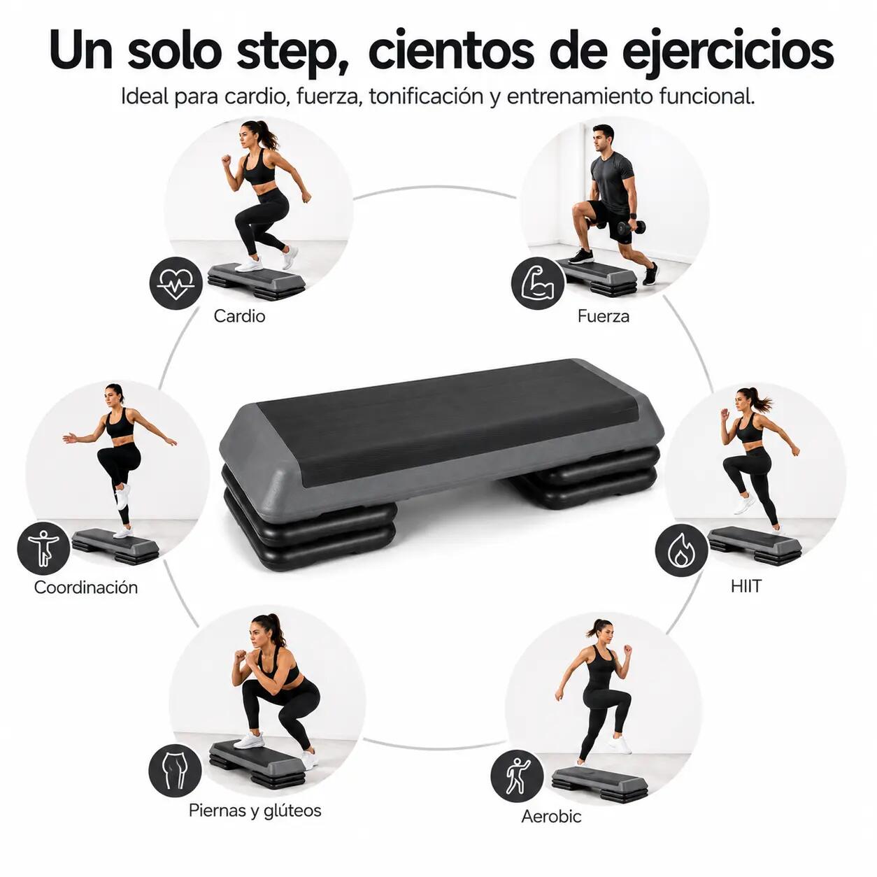 Panca step aerobico regolabile antiscivolo 5/7