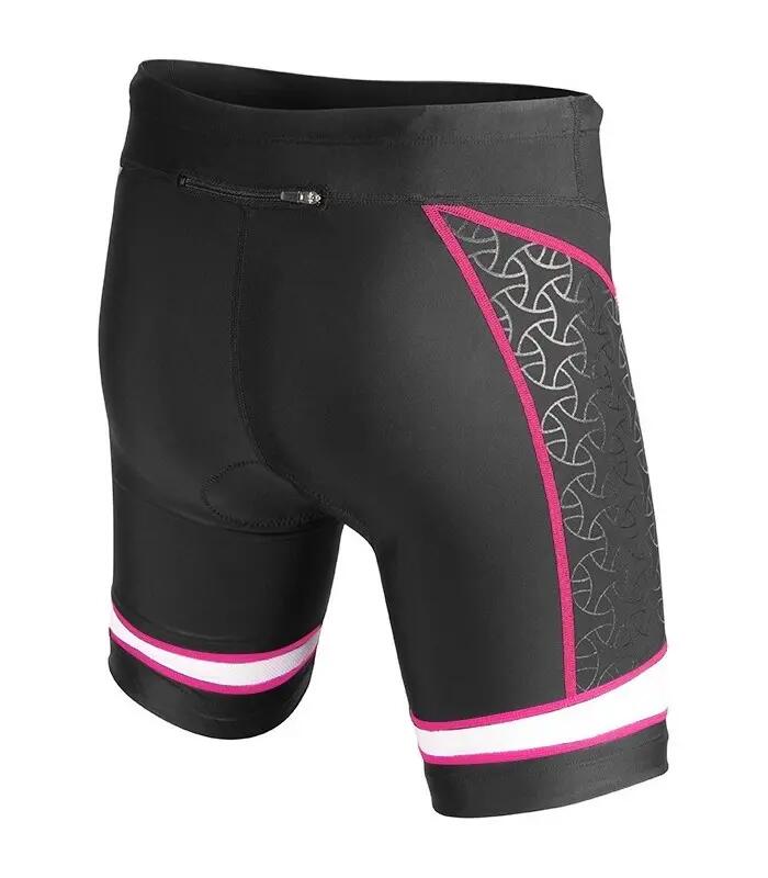 Pantaloni scurți triatlon TYR Competitor 6" damă - negru cu albastru și roz