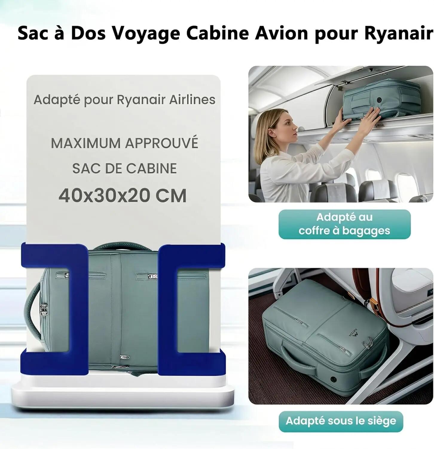 Femme Voyage Sac à dos cabine 40x30x20 extensible RyanAir 3/3