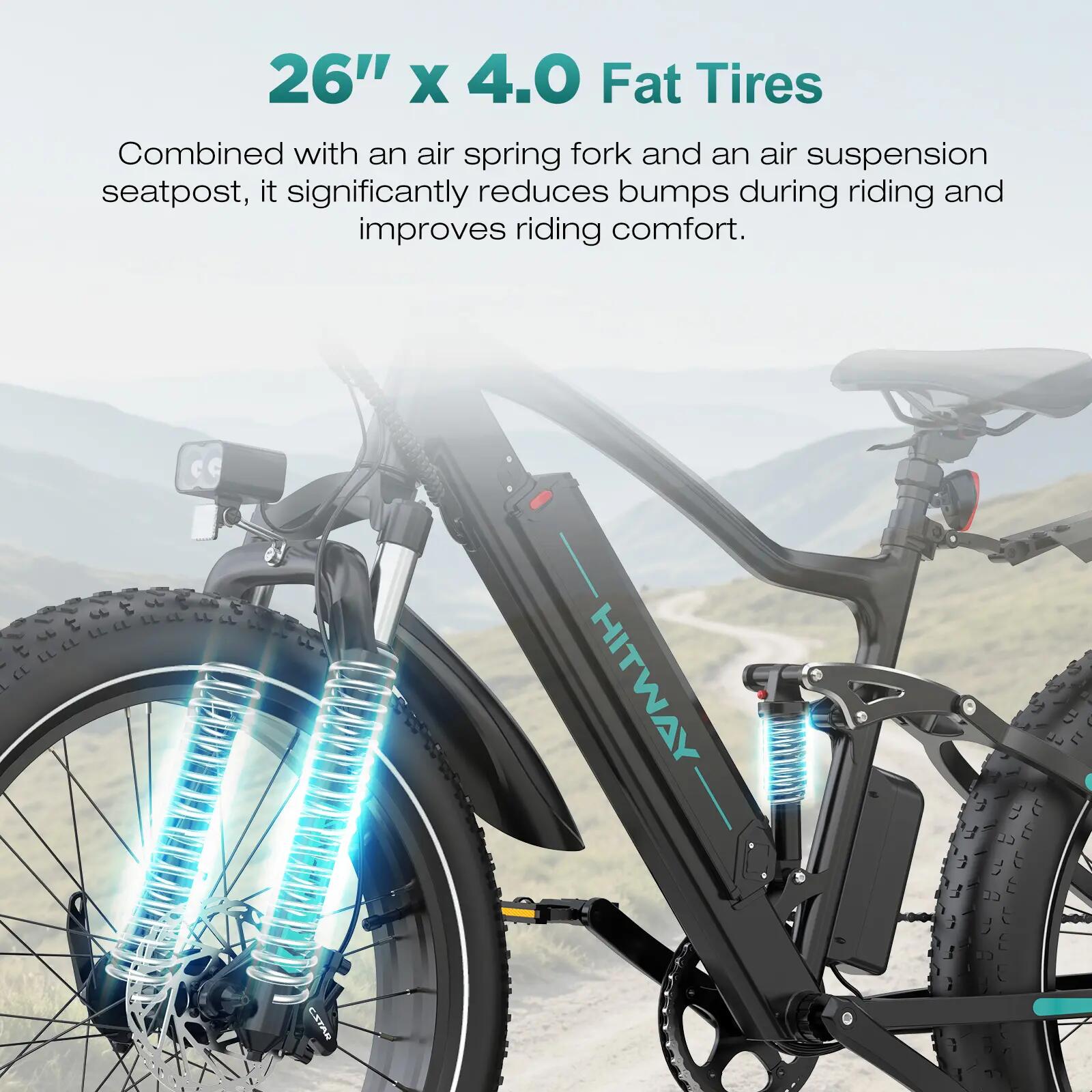 Bicicleta eléctrica Fat Bike BK9S, neumáticos 26x4.0, doble suspensión 8/10