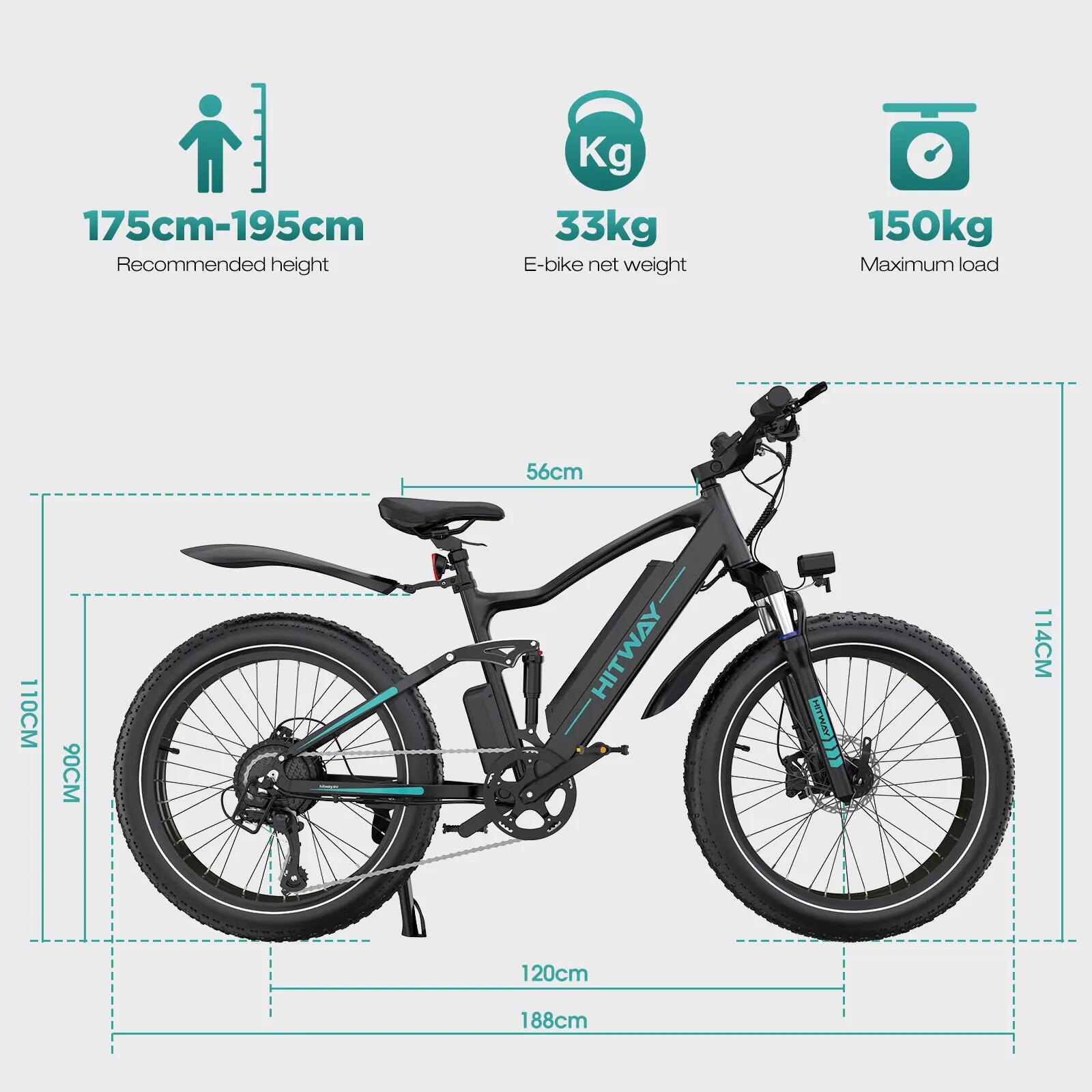 Bicicleta eléctrica Fat Bike BK9S, neumáticos 26x4.0, doble suspensión 2/10