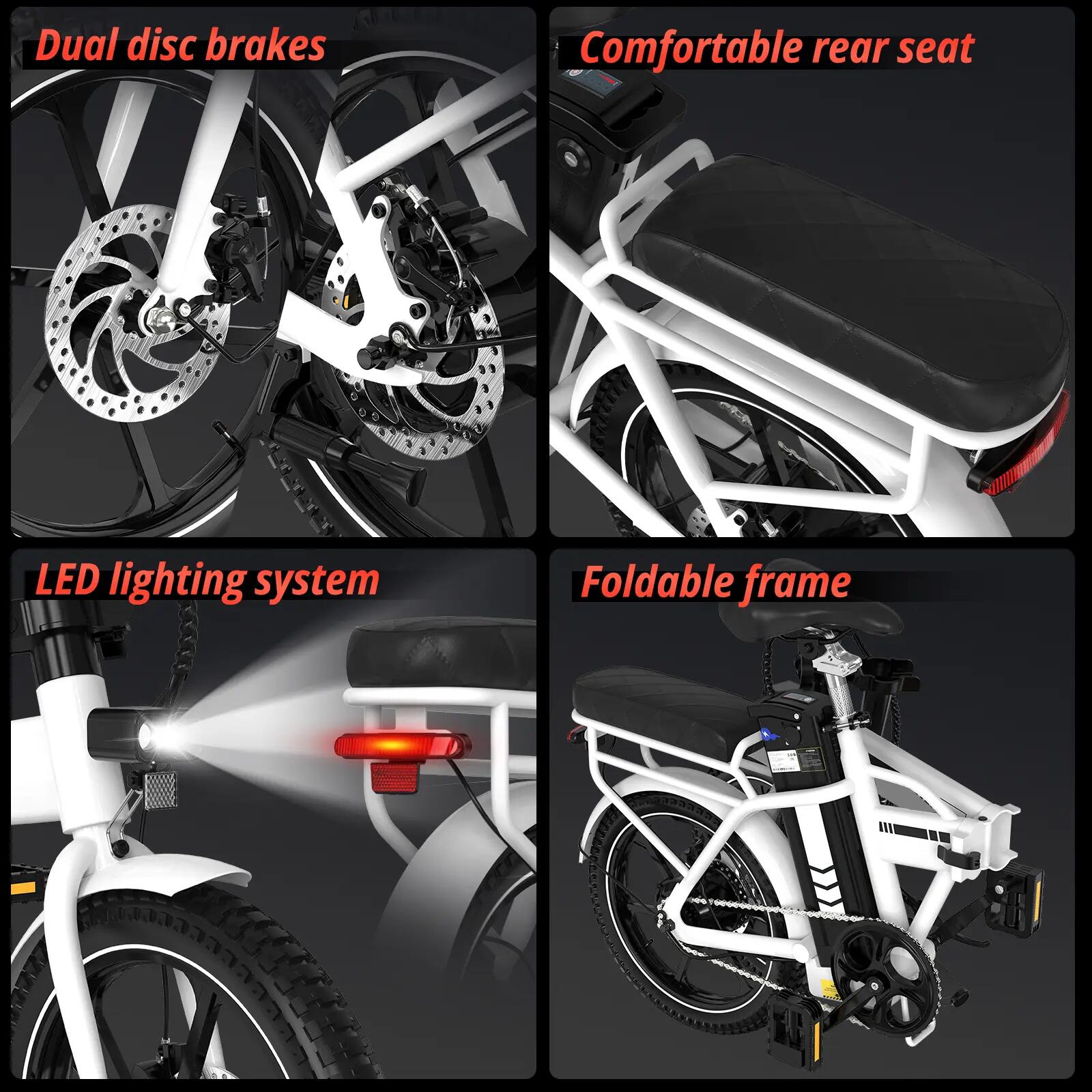 Bicicleta elétrica dobrável 16", 250W, 36V 12Ah, autonomia até 60 km 7/7