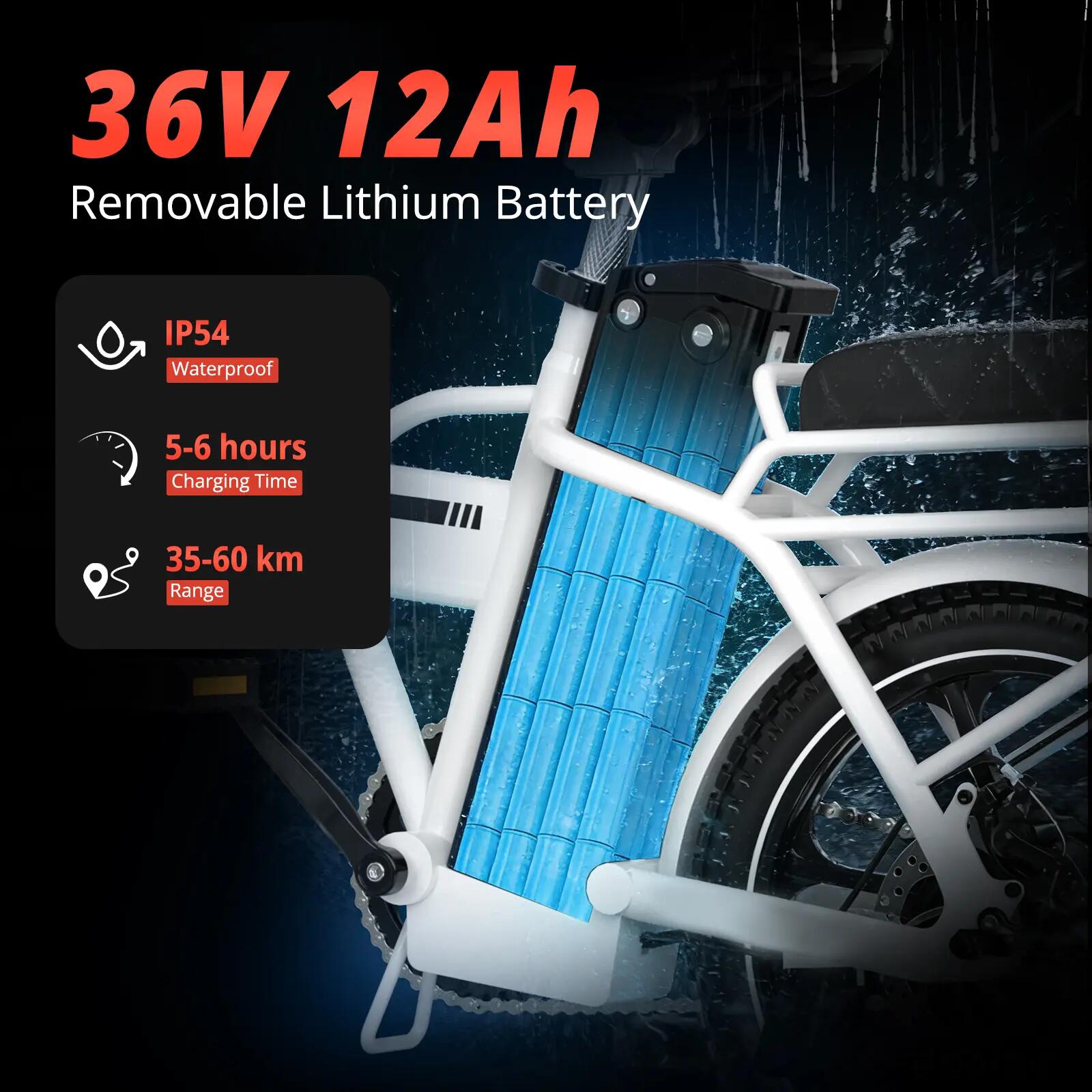 Bicicleta elétrica dobrável 16", 250W, 36V 12Ah, autonomia até 60 km 4/7
