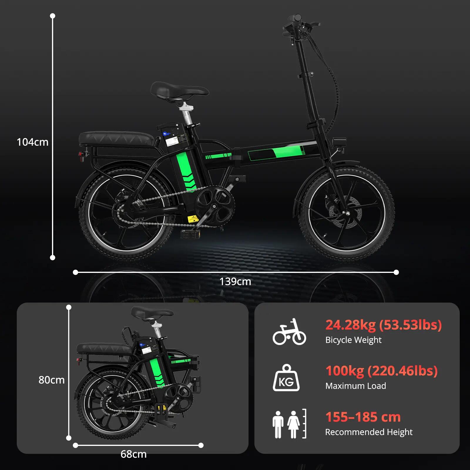 HITWAY 16 Zoll Klapp E-Bike,250W 36V 12Ah,60 km Reichweite 2/7