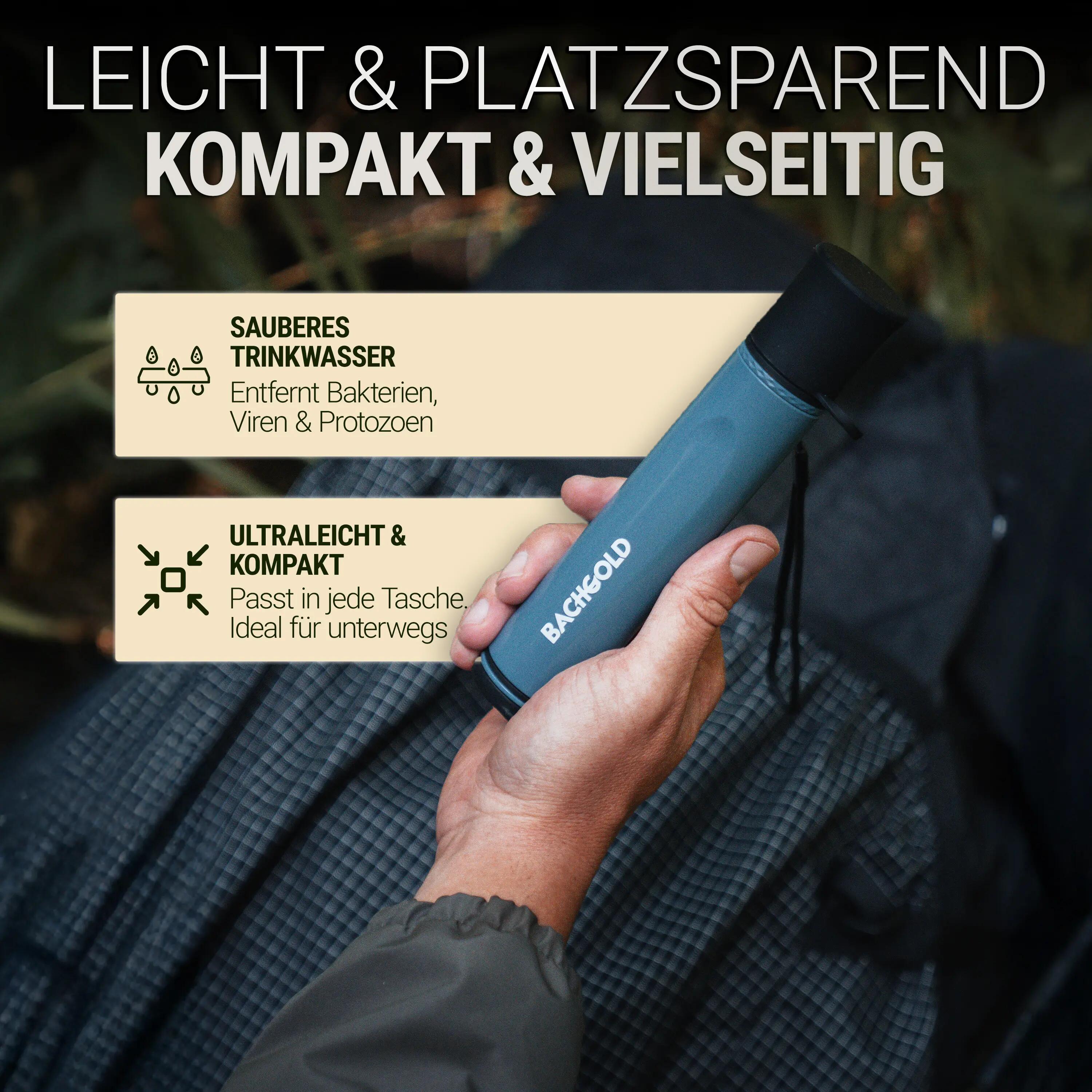 Bachgold Straw Wasserfilter Outdoor mit Virenfilter, Ultraleicht, Blau 4/7