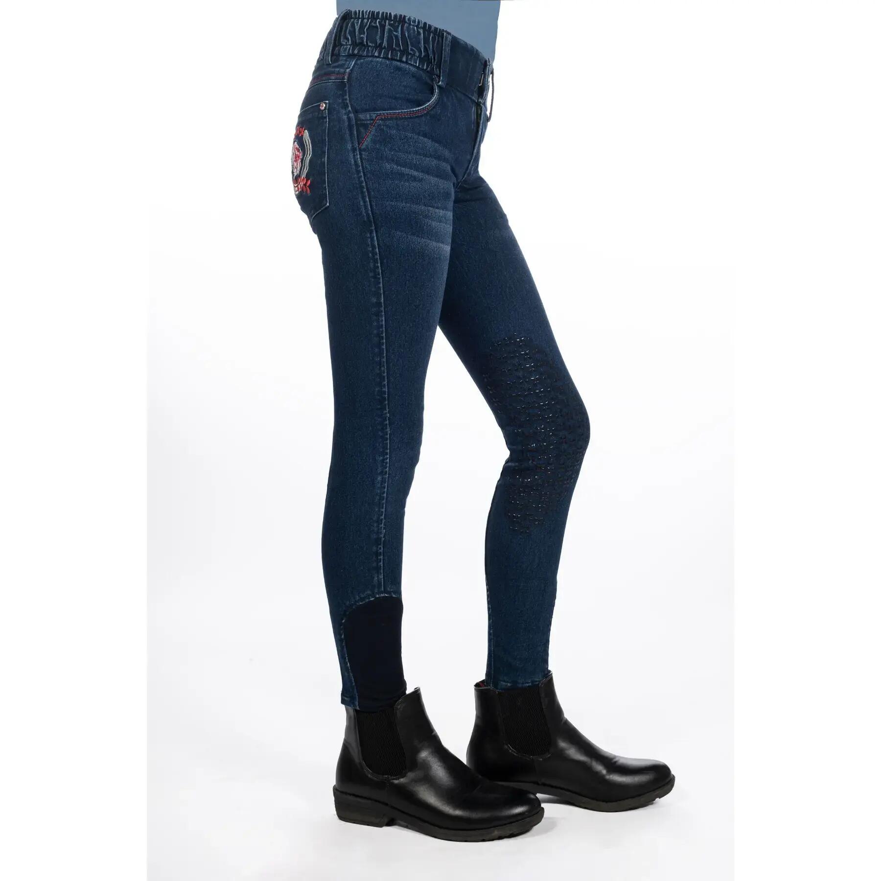 Spodnie jeździeckie o pełnej przyczepności dla dziewcząt HKM Kids Aymee Denim 4/5