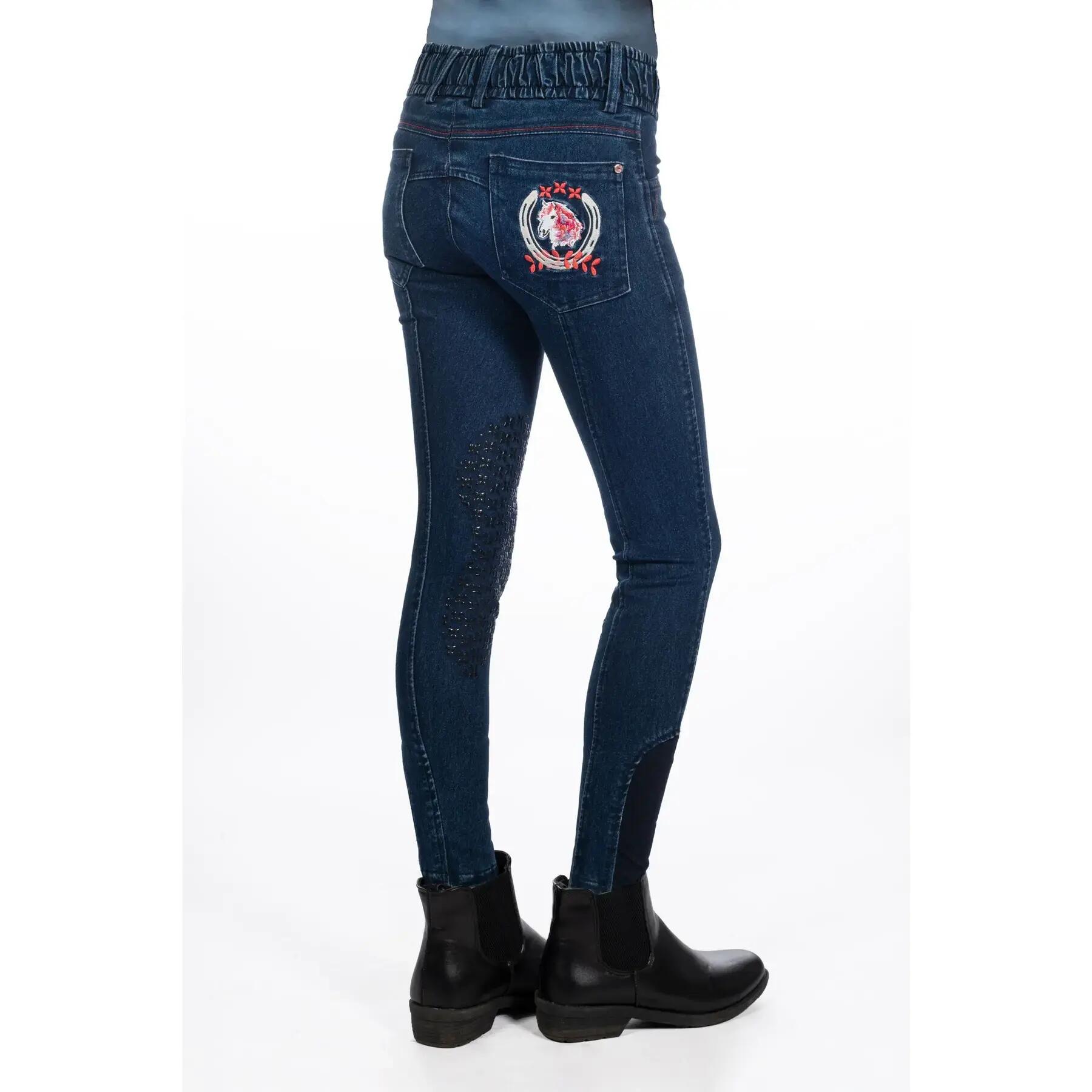 Spodnie jeździeckie o pełnej przyczepności dla dziewcząt HKM Kids Aymee Denim 3/5