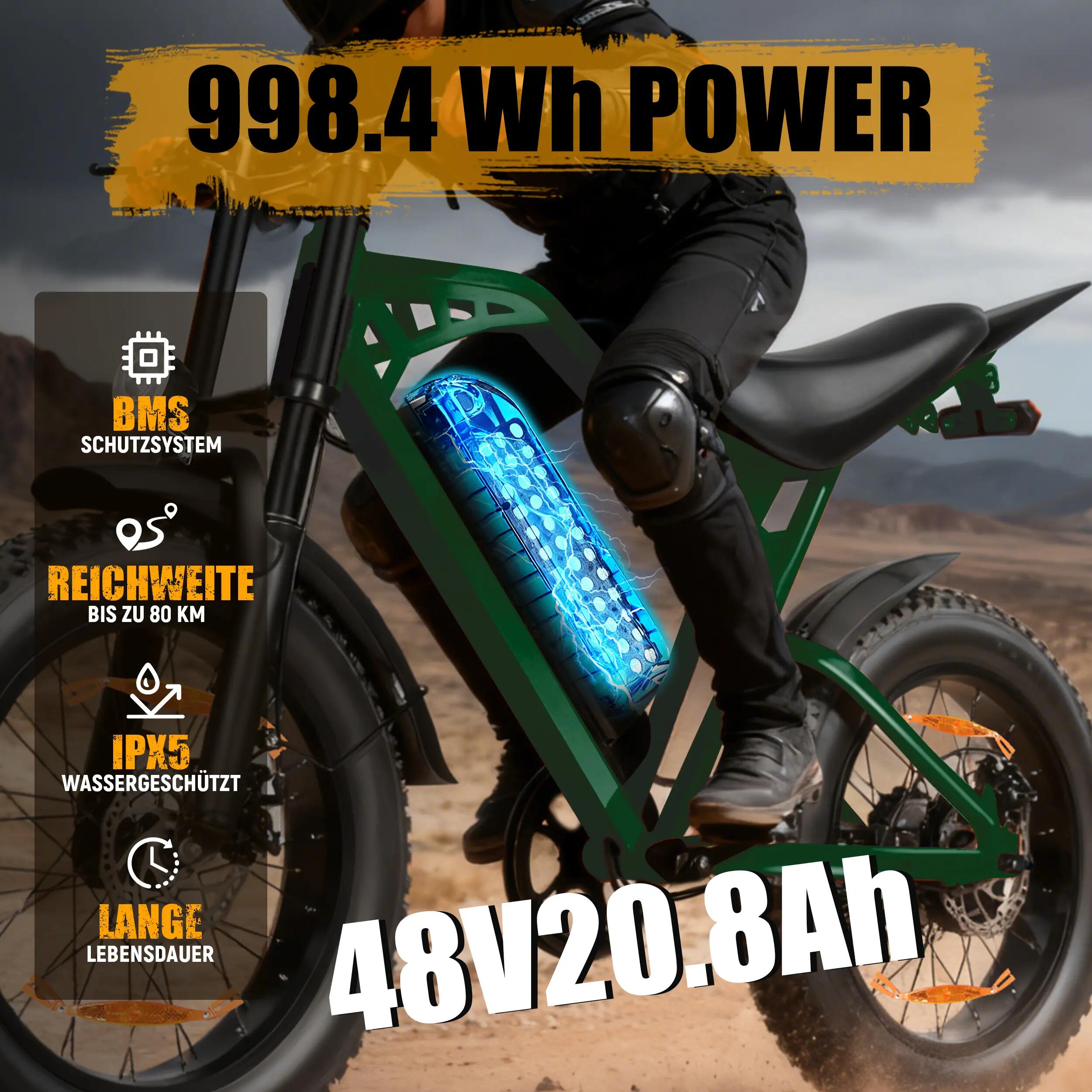 Bicicletta elettrica per adulti ESKUTE V202｜Batteria al litio 48V 20.8Ah｜Pneumat 3/6