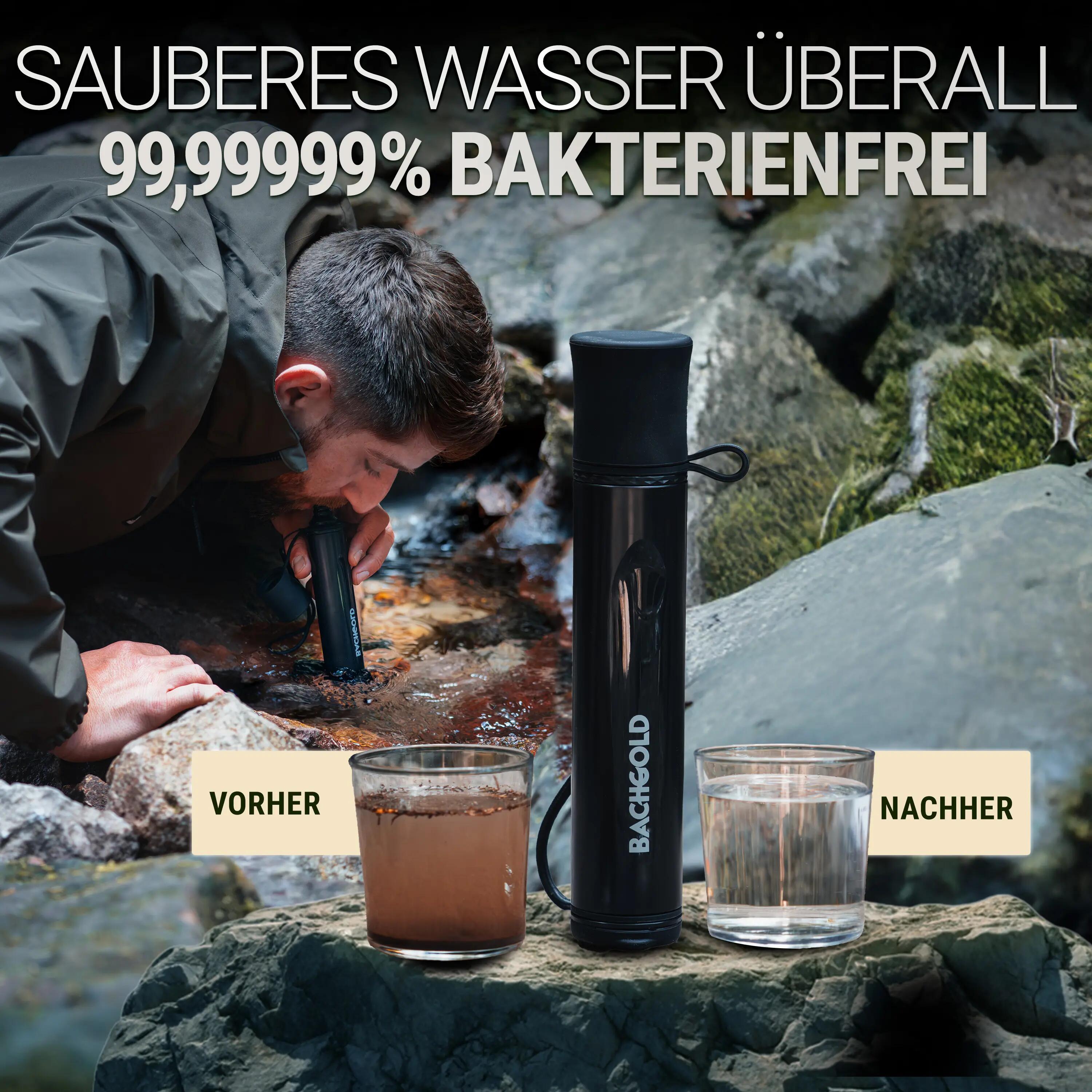 Bachgold Straw Wasserfilter Outdoor mit Virenfilter, Ultraleicht, Schwarz 6/8