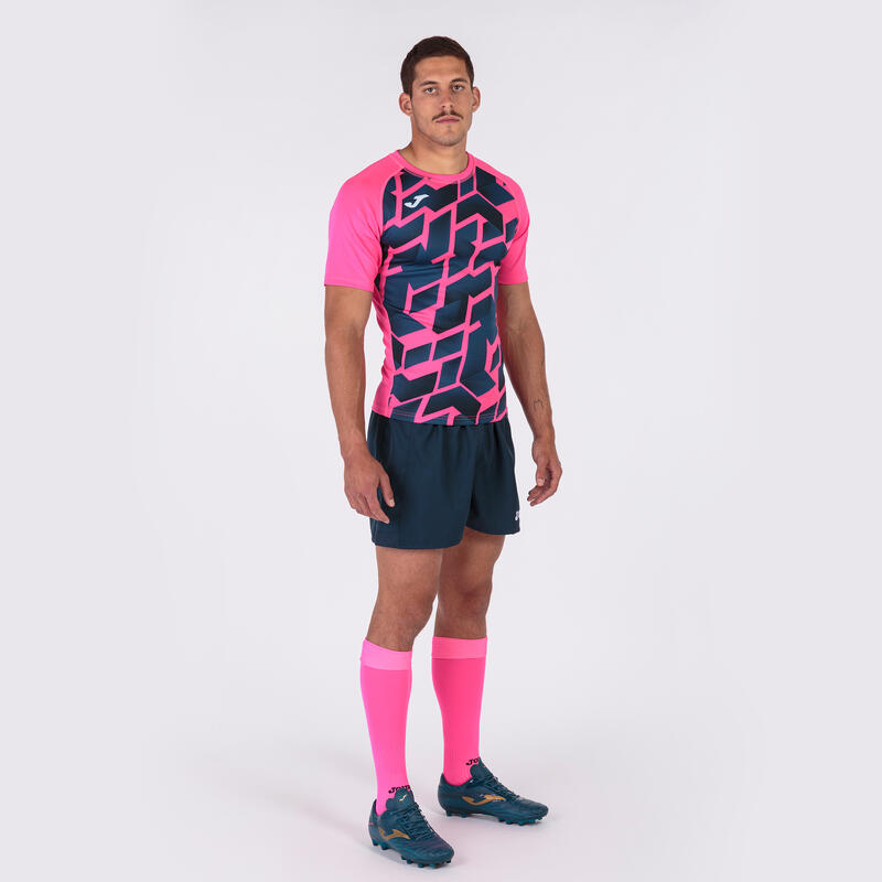 Maillot manches courtes rugby Homme Joma Myskin iii rose fluo bleu marine