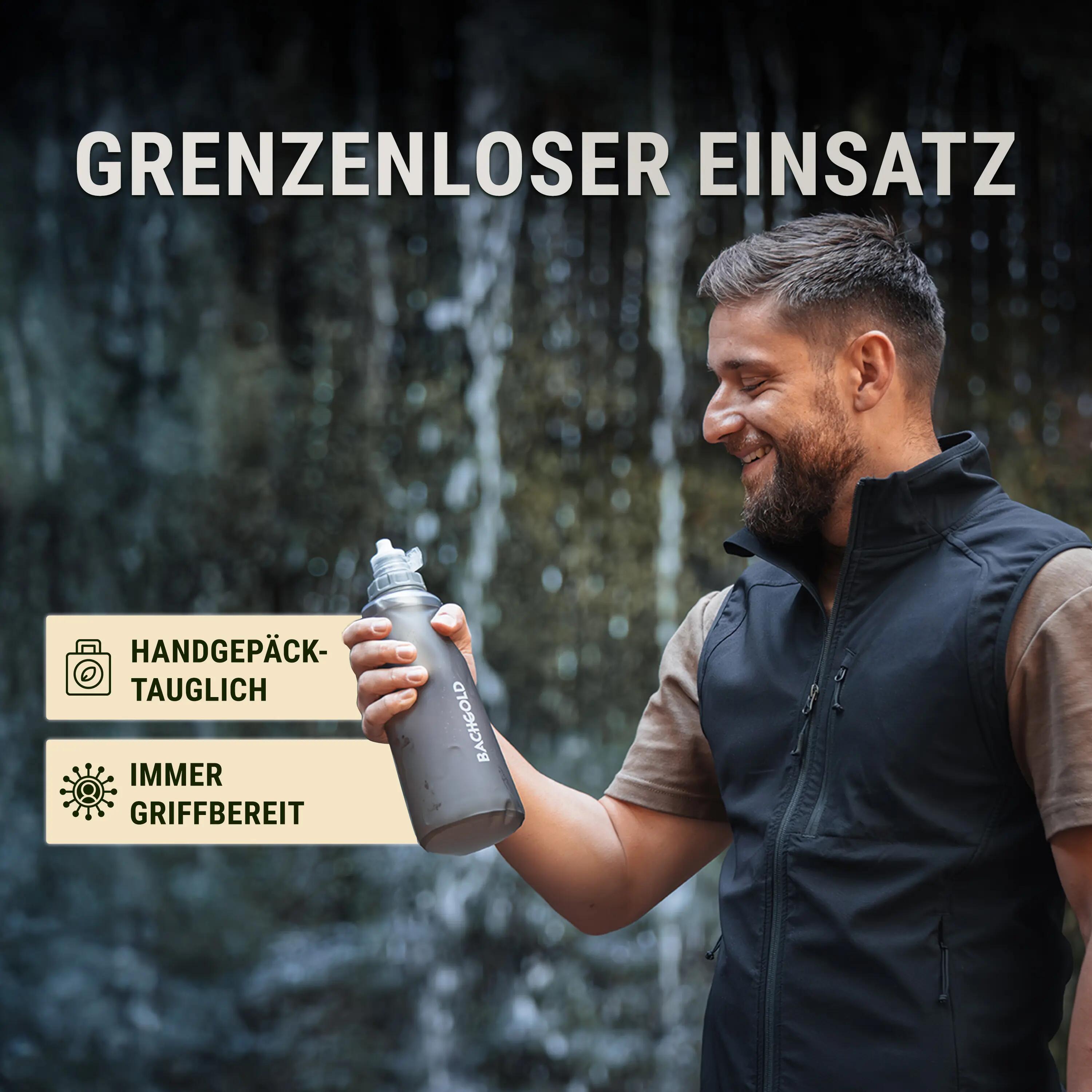 Bachgold Squeeze Wasserfilter Outdoor mit Virenfilter, Grau 1000 ml 6/6