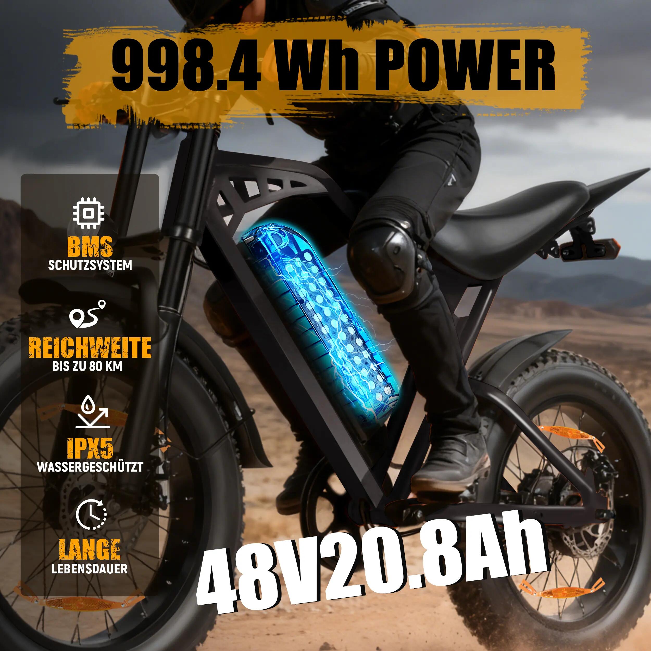 Bicicletta elettrica per adulti ESKUTE V202｜Batteria al litio 48V 20.8Ah｜Pneumat 3/6