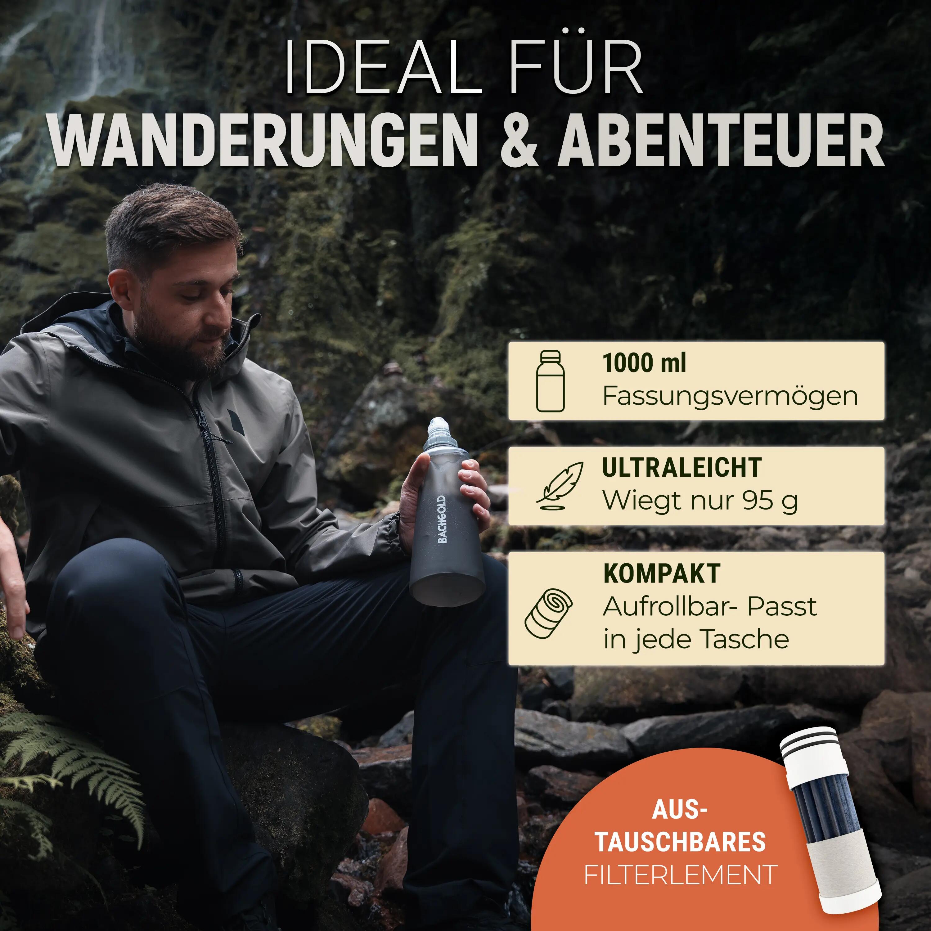 Bachgold Squeeze Wasserfilter Outdoor mit Virenfilter, Grau 1000 ml 4/6