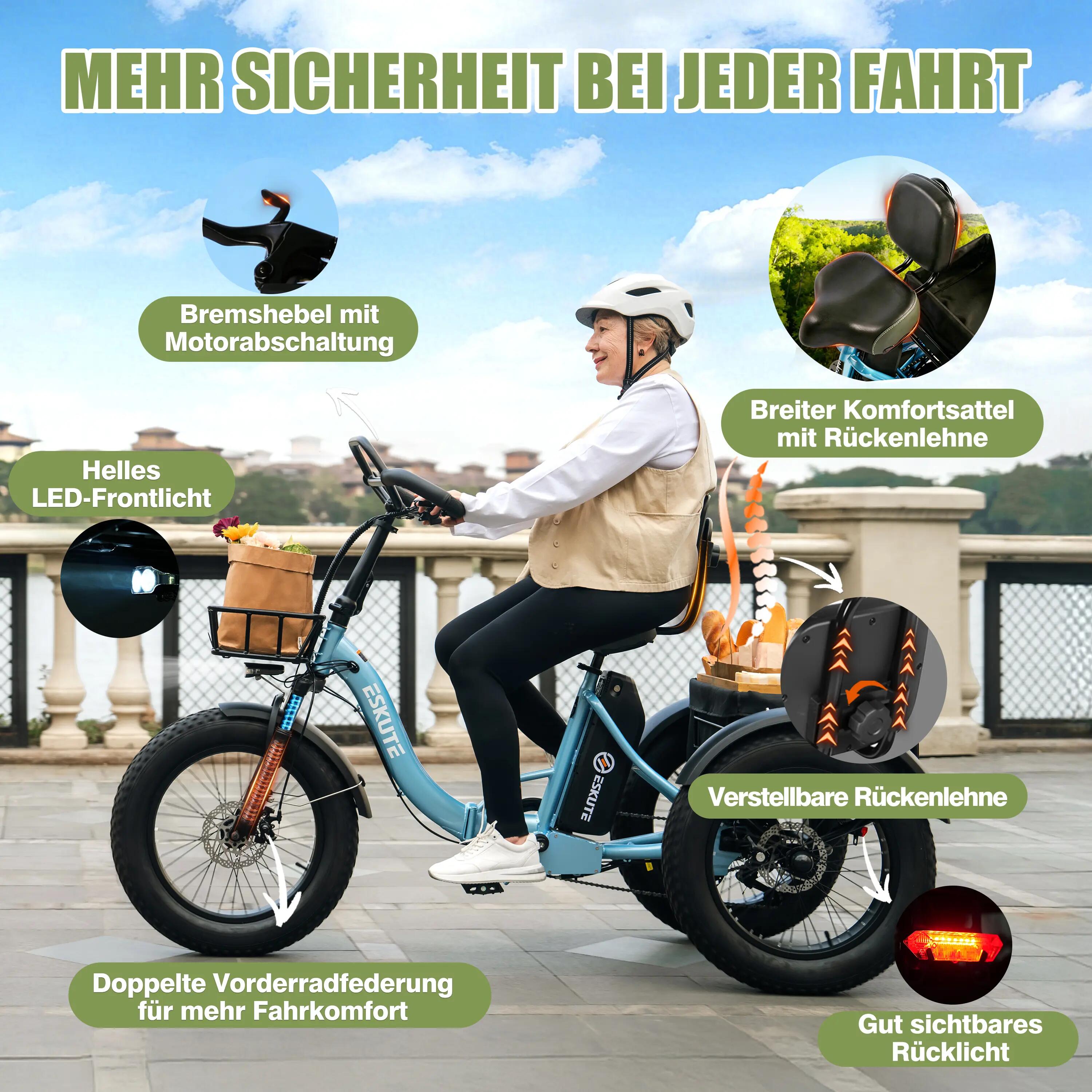Triciclo elettrico ESKUTE T302Pro｜48V 20.8Ah Li-ion｜20" 2/6