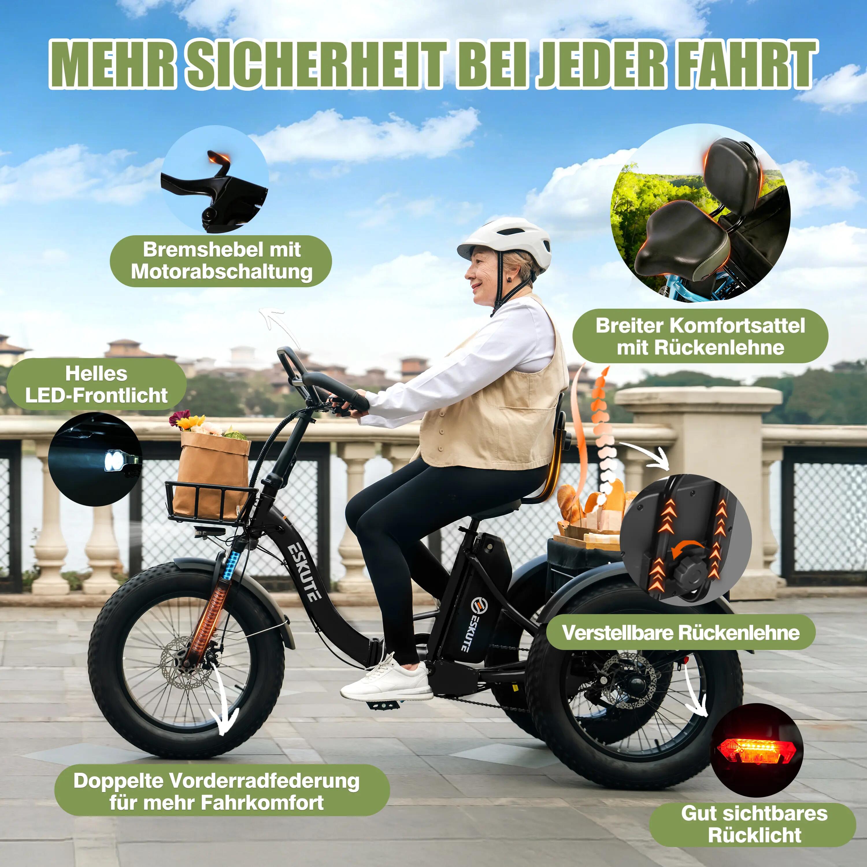 E-Dreirad ESKUTE T302Pro｜48V 20.8Ah Li-Ion｜20" Reifen 2/6