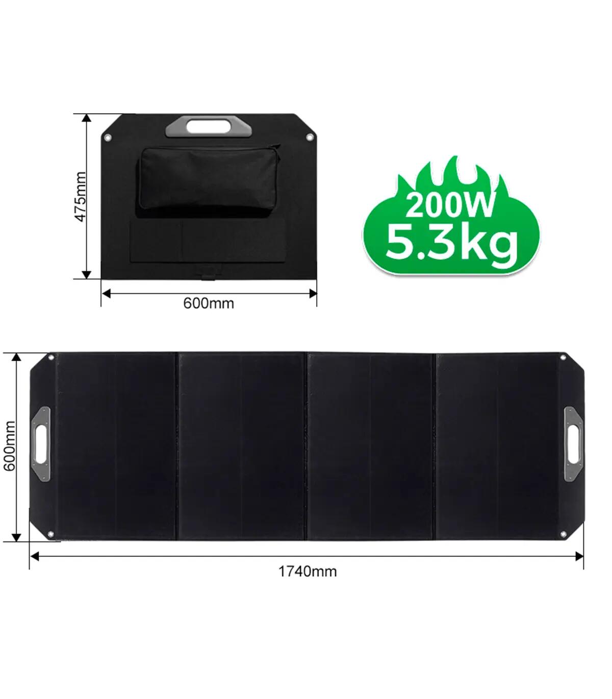 Painel Solar Dobrável 200W 18V Monocristalino IP68 USB-C Autocaravana Camping 6/14