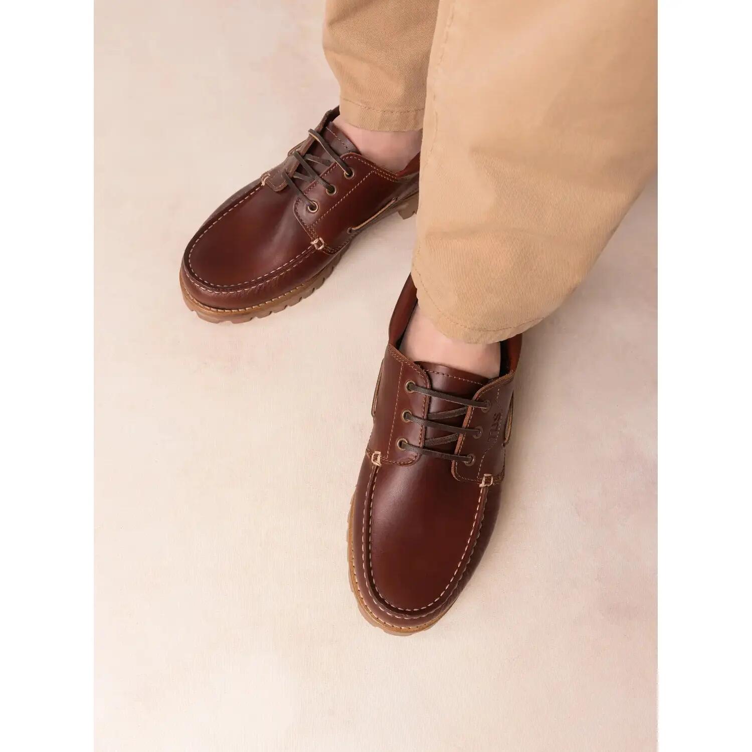 Chaussures bateau - Homme - cuir, lacets en cuir - RAYNOLD - marron 5/5
