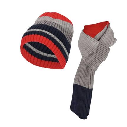 Ensemble bonnet et écharpe garçon rouge multicolore taille unique