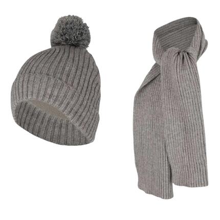 Ensemble d'hiver pour fille : écharpe et bonnet côtelés rose clair (2 à 4 ans)