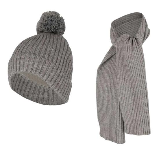 Ensemble d'hiver côtelé pour fille écharpe et bonnet gris clair 4 à 8 ans