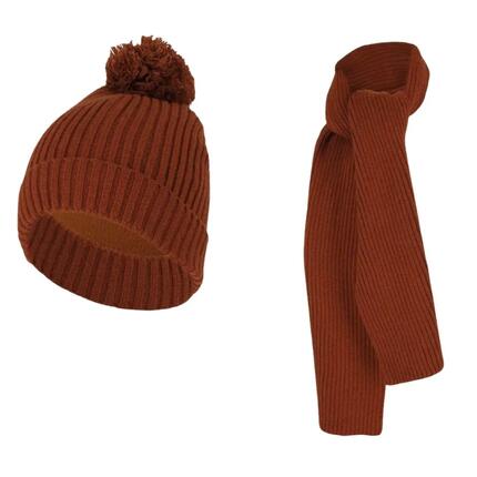 Ensemble d'hiver pour fille : écharpe et bonnet côtelés rose clair (2 à 4 ans)