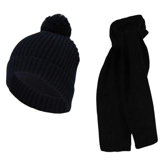 Ensemble d'hiver pour fille : écharpe et bonnet noirs côtelés (2 à 4 ans)