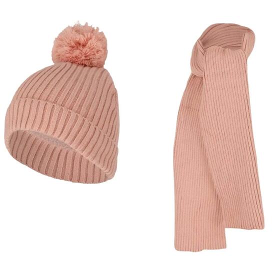 Ensemble d'hiver pour fille : écharpe et bonnet côtelés rose clair (4 à 8 ans)
