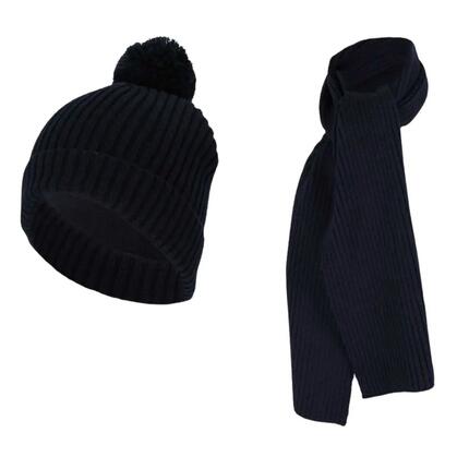 Dziewczęcy komplet zimowy prążkowany szalik + czapka w kolorze średniego brązu