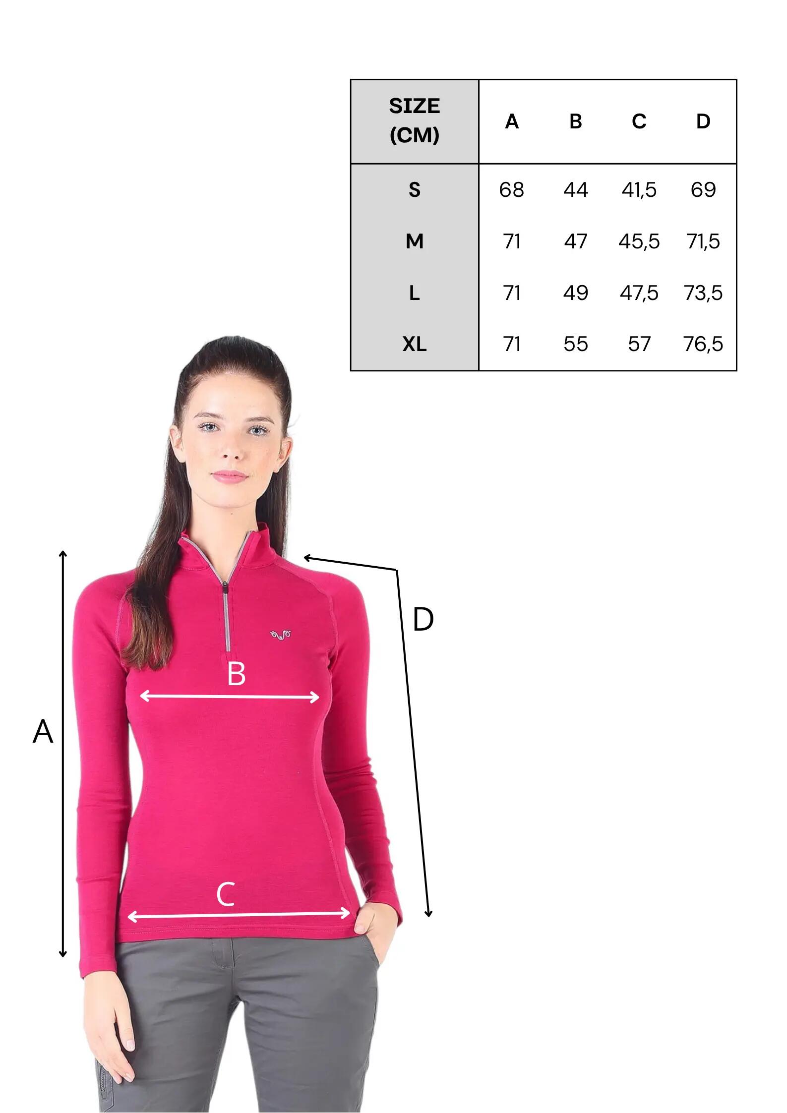 Vega - damska koszulka 100%  wełna merino z zamkiem YKK  (195 g/m²) XL, Różowy 2/4