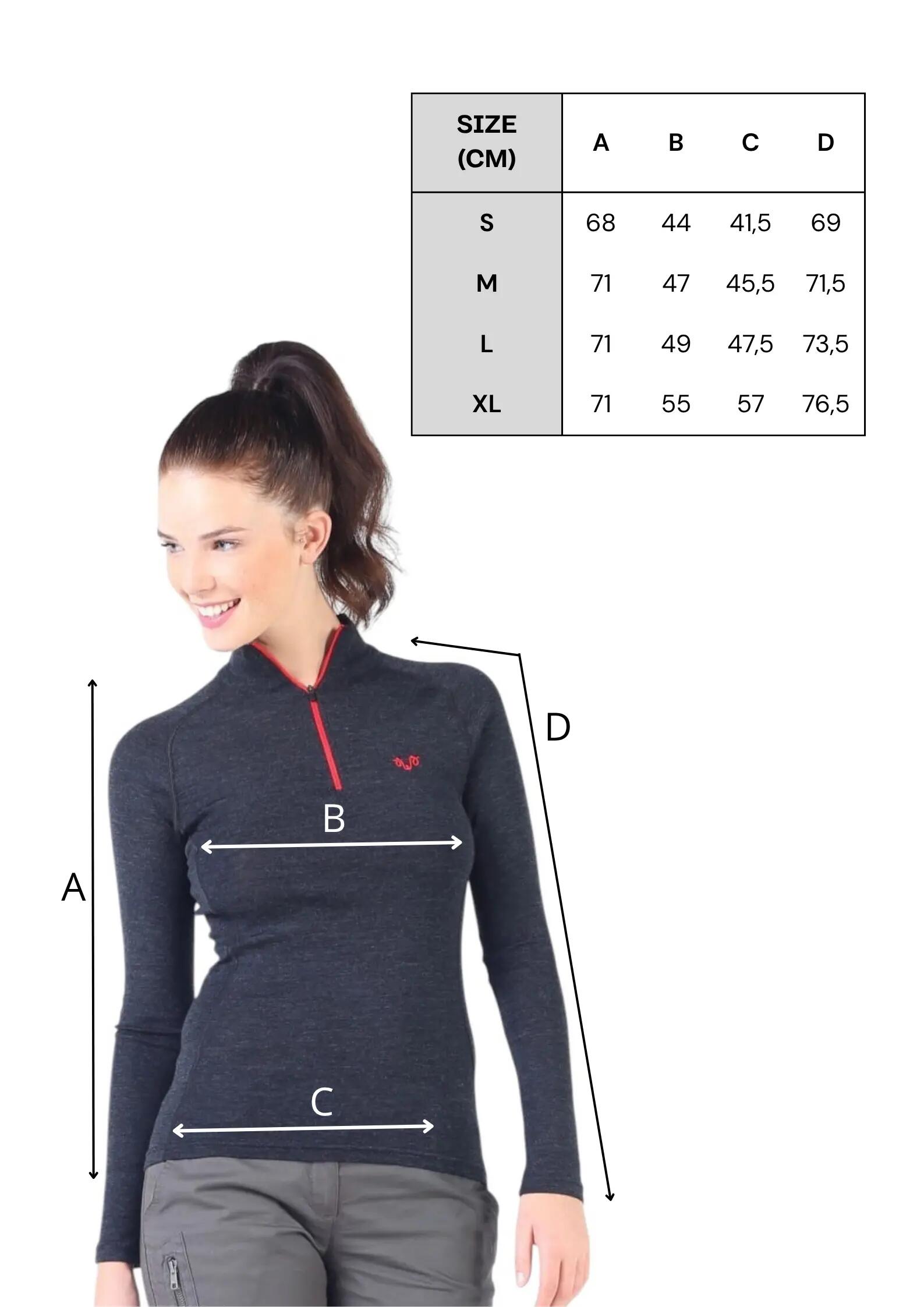 Vega - damska koszulka 100%  wełna merino z zamkiem YKK  (195 g/m²) XL, Antrasit 2/4