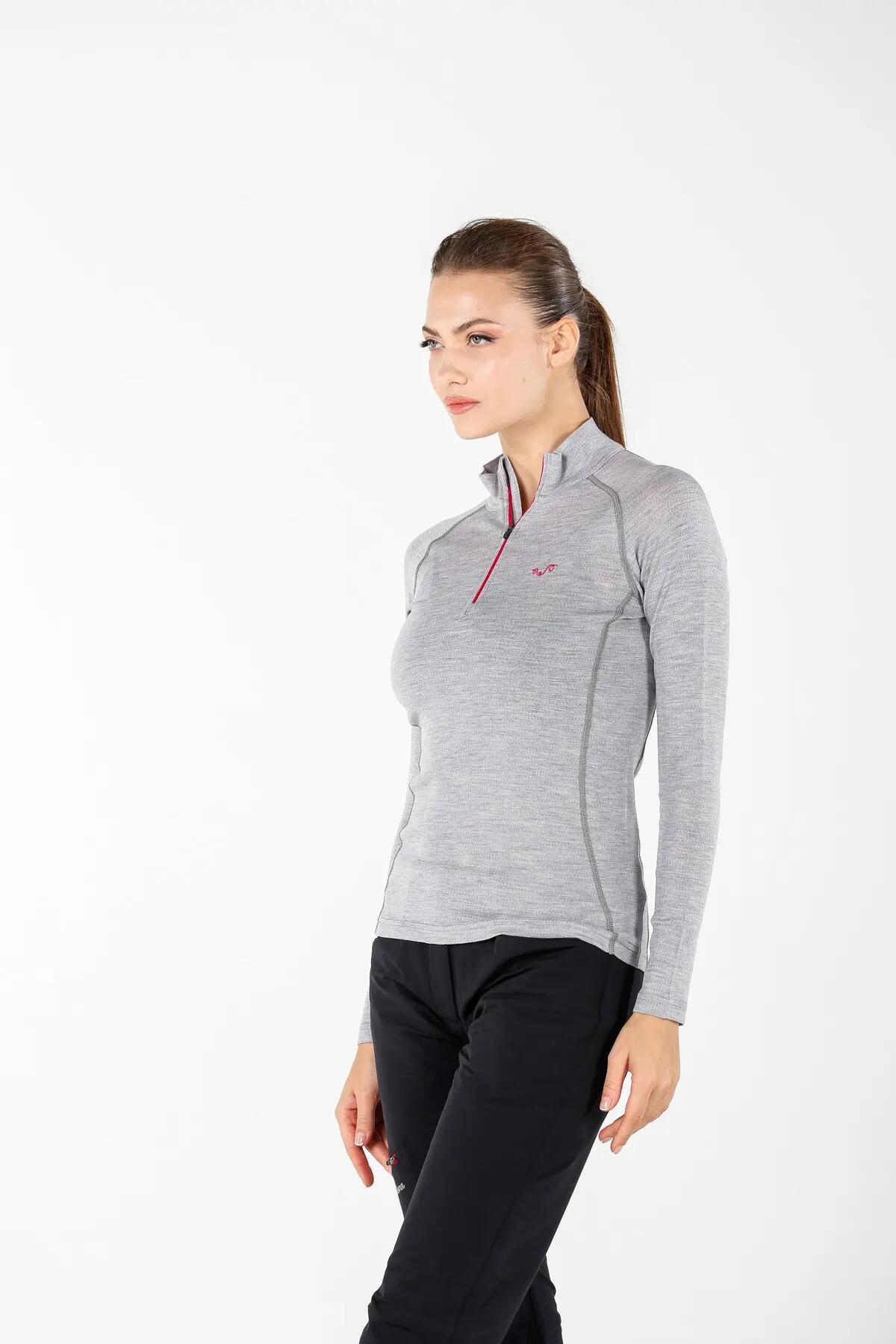 Vega - damska koszulka 100%  wełna merino z zamkiem YKK  (195 g/m²) XL, Szary 6/7