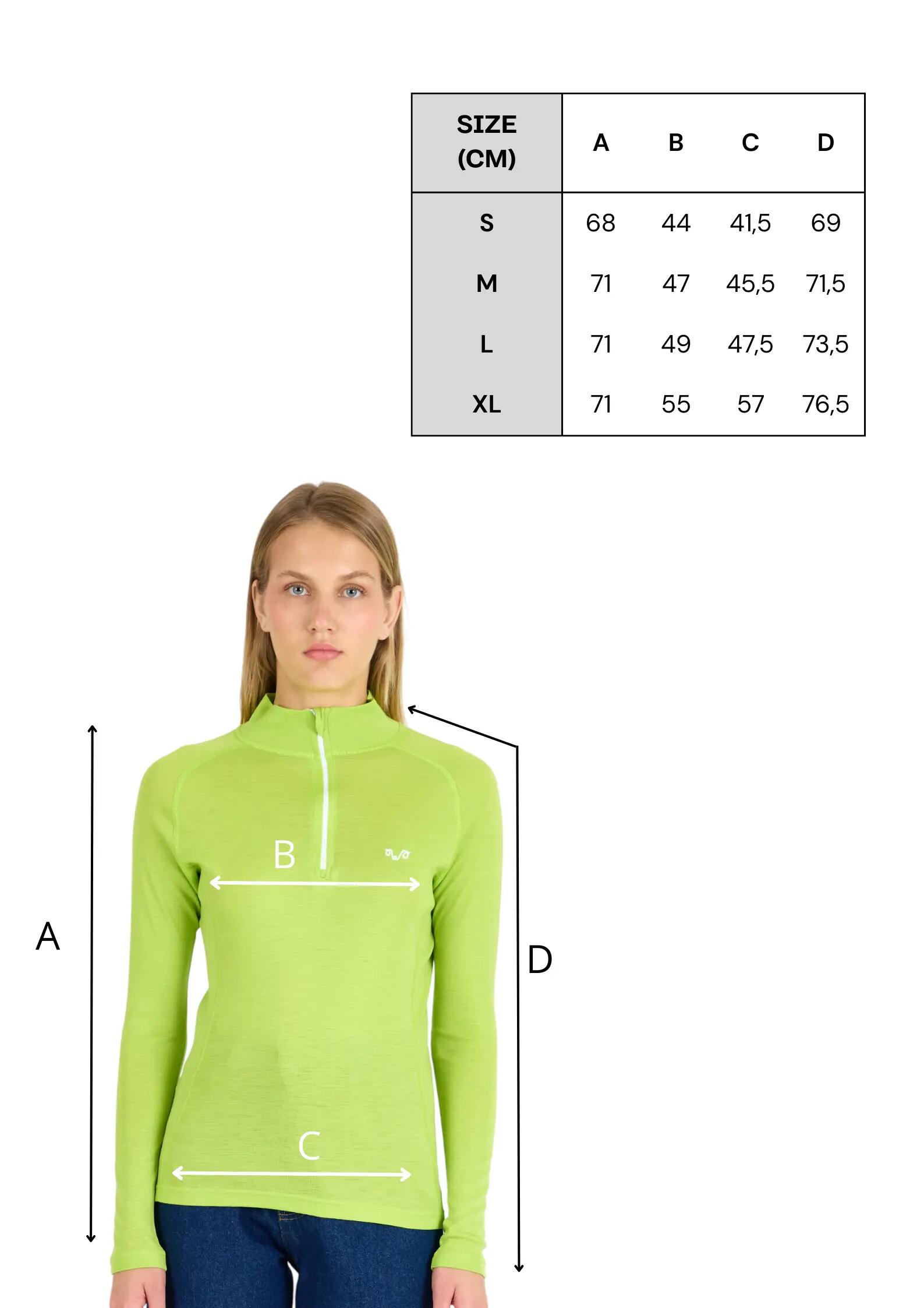 Vega - damska koszulka 100%  wełna merino z zamkiem YKK  (195 g/m²) S, Limonkowy 2/3