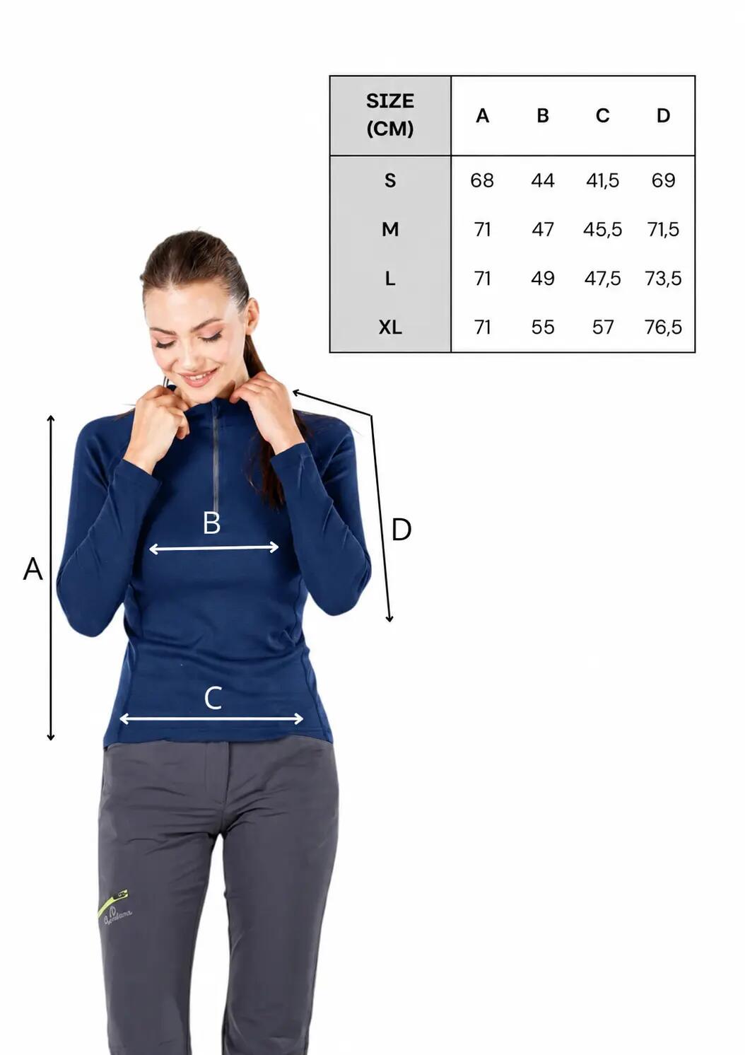 Vega - damska koszulka 100%  wełna merino z zamkiem YKK  (195 g/m²) L, Granatowy 2/2