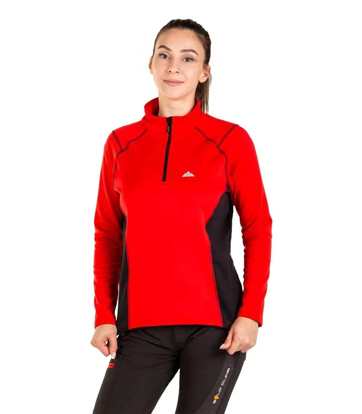 Casaco Polar Power Hot Alpinismo Mulher Elástico Transpirável Vermelho 3/5