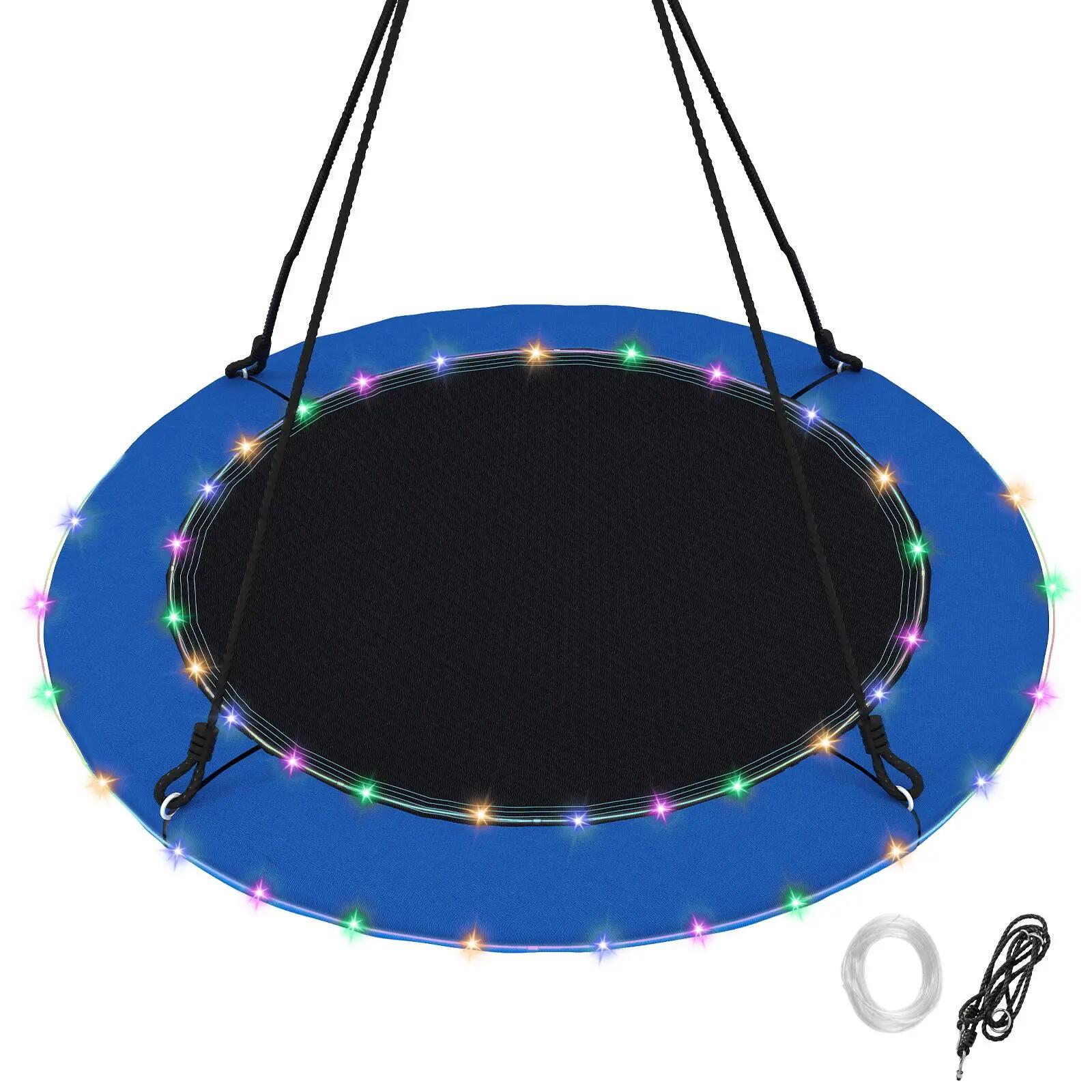 100cm Saucer Tree Swing Seat 300KG Outdoor Hammock w/LED Lights Colorful