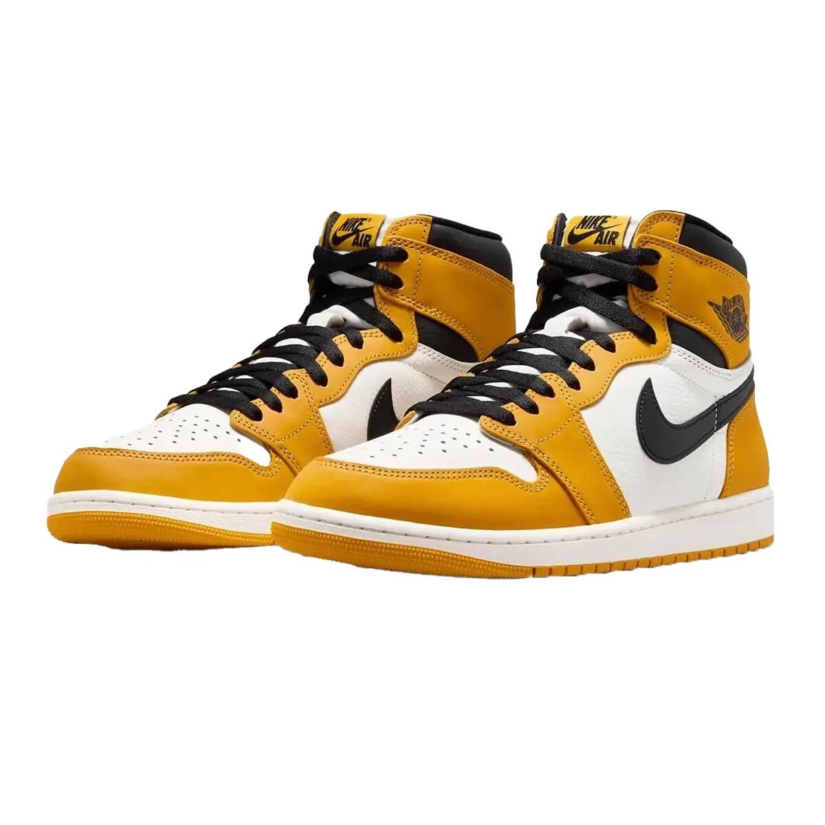 Volwassen Adult Air Jordan 1 Leather HighTop Trainers (Geel/zwart/wit) 4/4