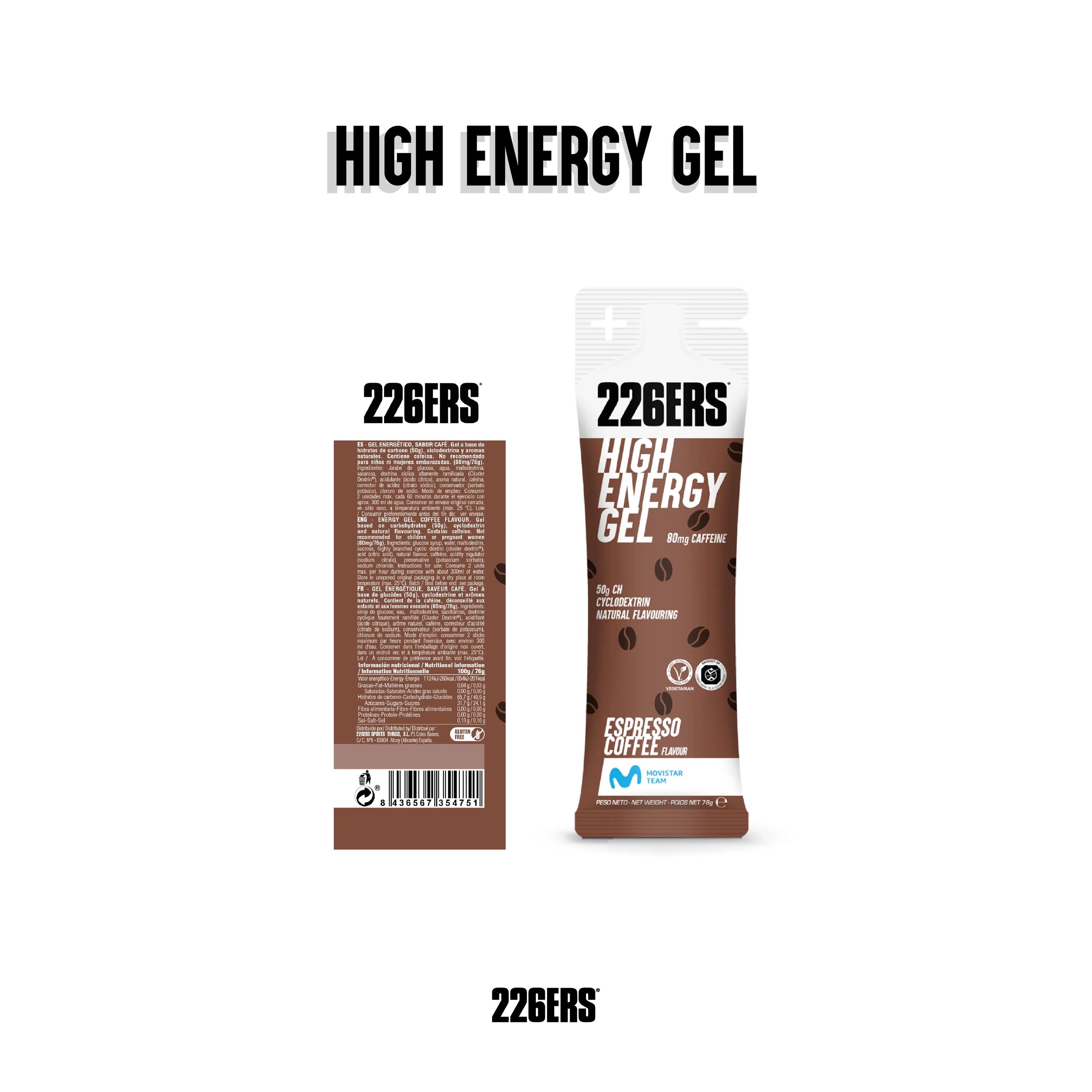 HIGH ENERGY GEL 24x76g EXPRESSO COFFEE 80mg CAFFEINE 2/7