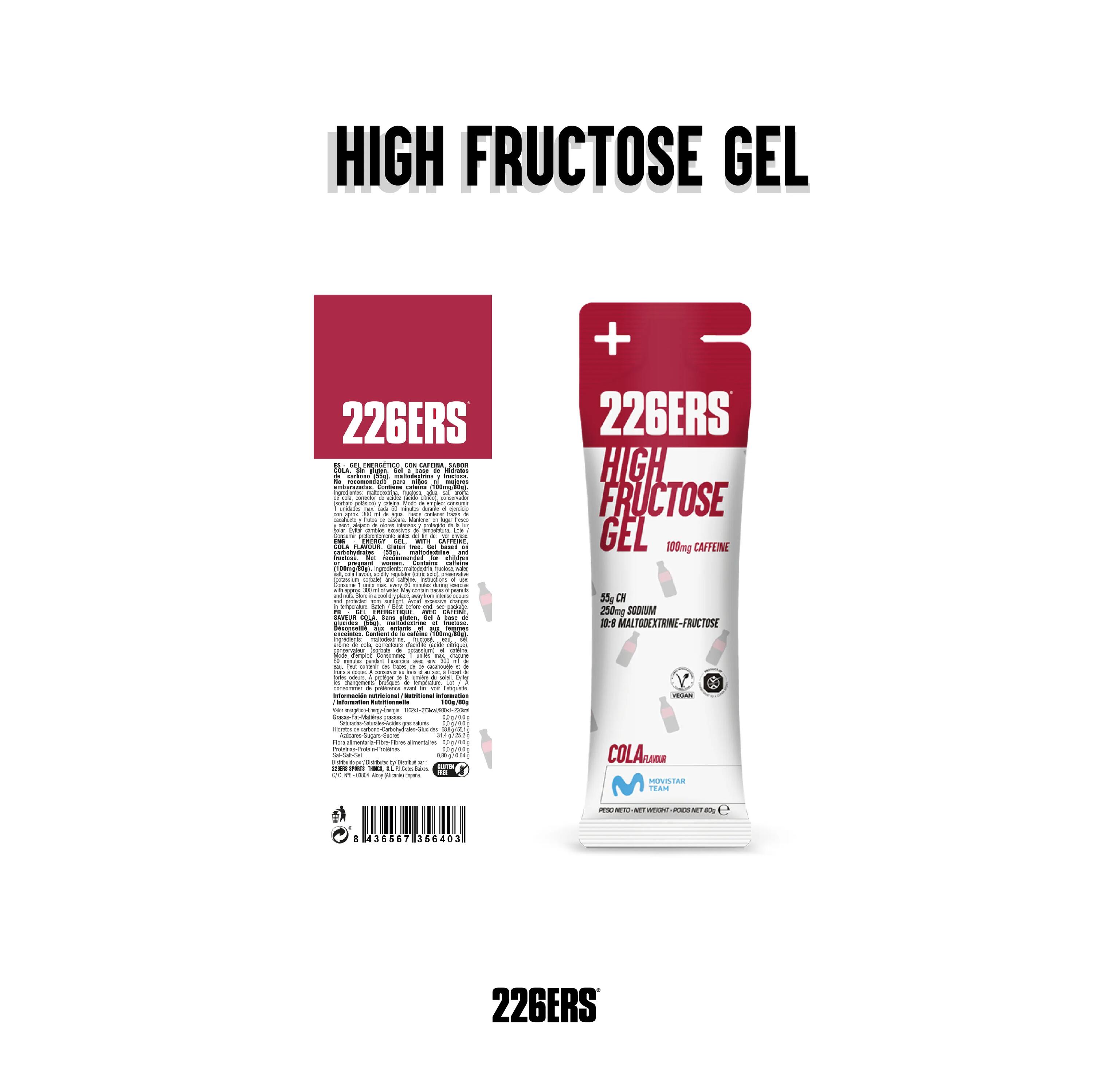 HIGH FRUCTOSE GEL 24x80g CAFFEINE 100mg COLA 2/7