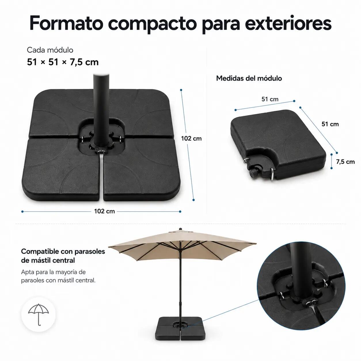 Base modulaire pour parasol 4 pièces remplissable noire 7/7