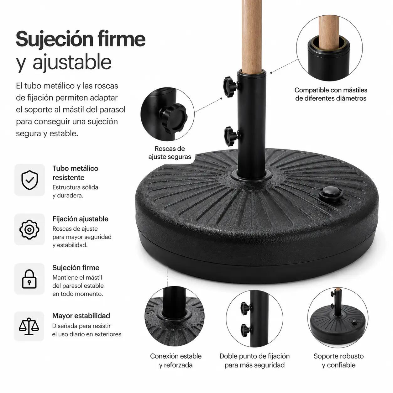 Base Para Sombrilla Rellenable 22 L Con Soporte Central 7/7