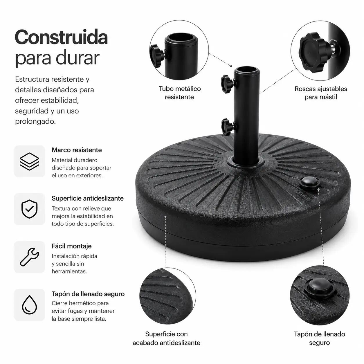 Base Para Sombrilla Rellenable 22 L Con Soporte Central 6/7