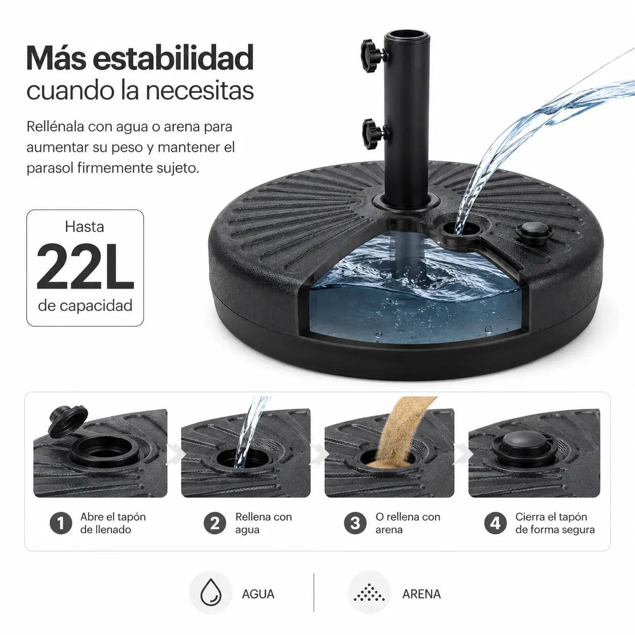 Base Para Sombrilla Rellenable 22 L Con Soporte Central 5/7