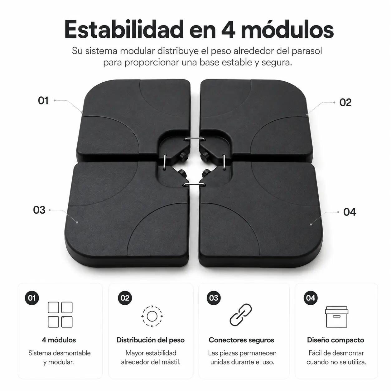 Base modulaire pour parasol 4 pièces remplissable noire 4/7