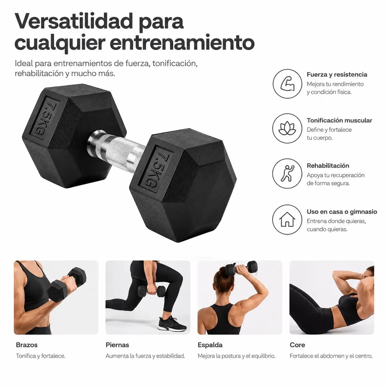 Set di 2 Manubri Esagonali 7,5 Kg Impugnatura Antiscivolo 5/6