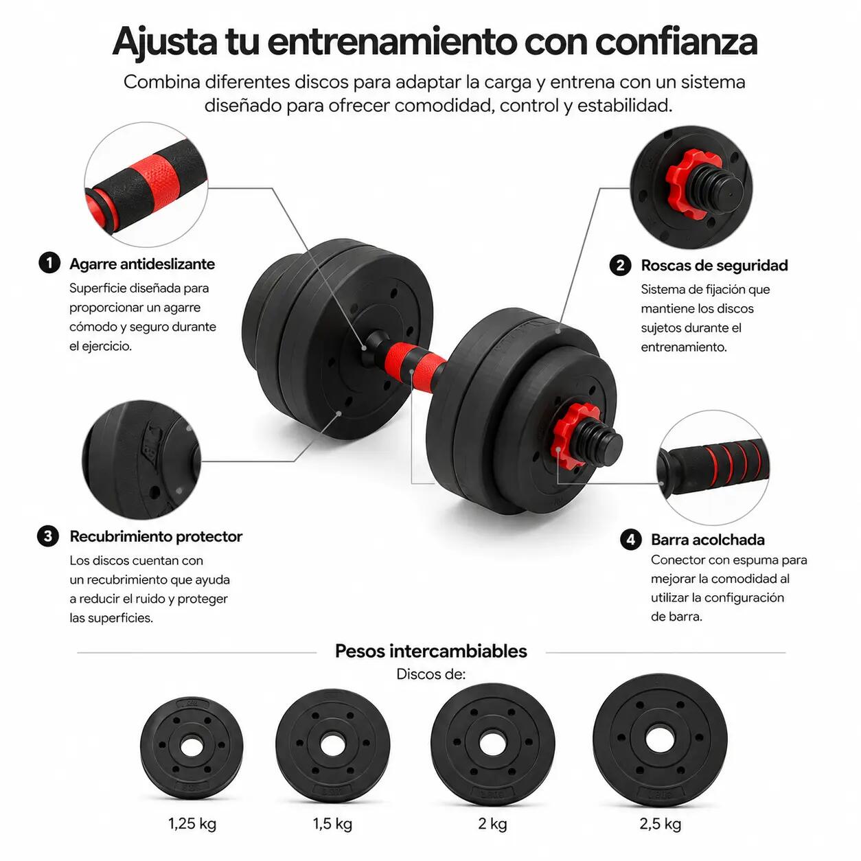 Manubri regolabili con barra multifunzione 30 kg 5/7