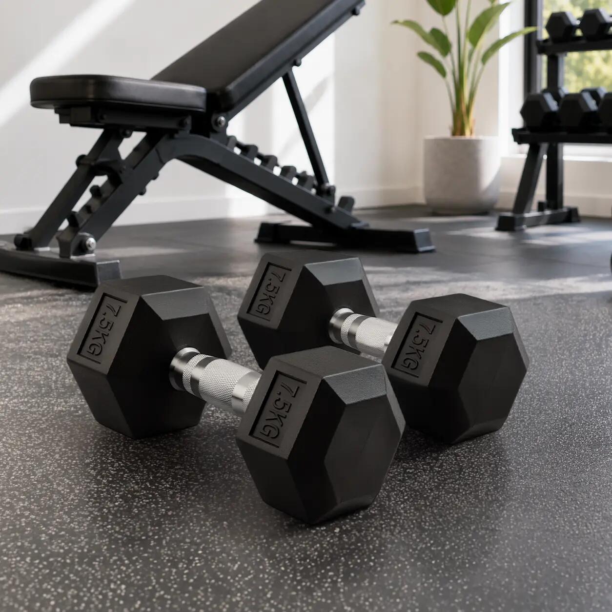 Set di 2 Manubri Esagonali 7,5 Kg Impugnatura Antiscivolo 3/6